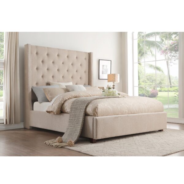 Fairborn Beige Upholstered Platform Bed (Room View) AGA 5877BE