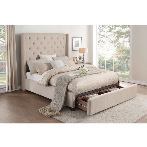 Fairborn Beige Upholstered Storage Platform Bed AGA 5877BE-DW